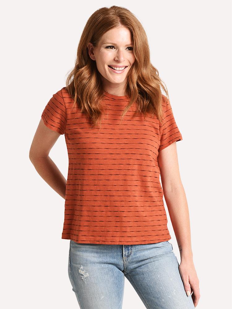 Monrow Women's Stripe Relaxed Basic Crew - Saint Bernard