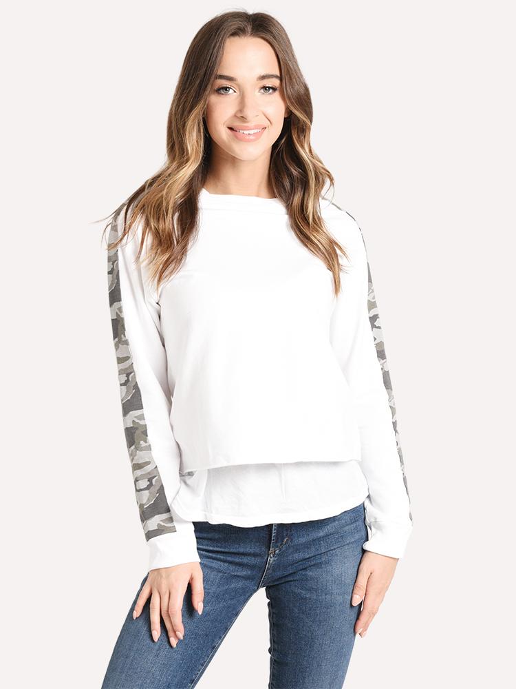 Monrow Women's Double Layer Sweatshirt with Camo Side Stripe