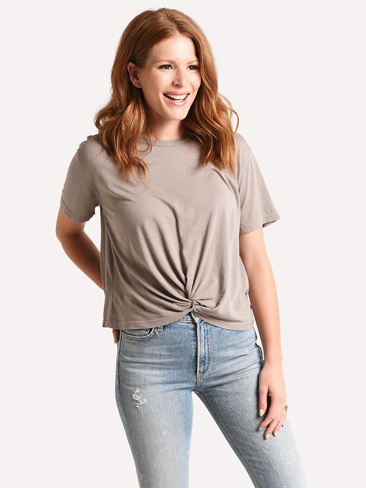 Monrow Women's Tee with Twisted Front - Saint Bernard