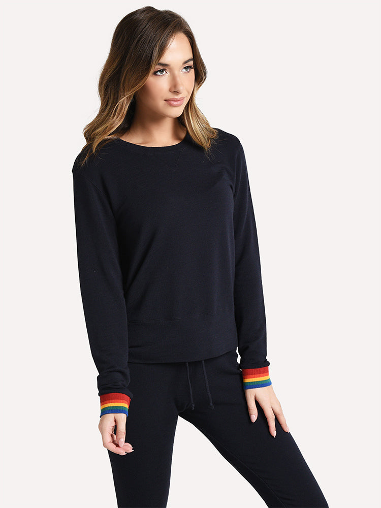 Monrow Crew Neck Sweatshirt With Rainbow Cuff - Saint Bernard