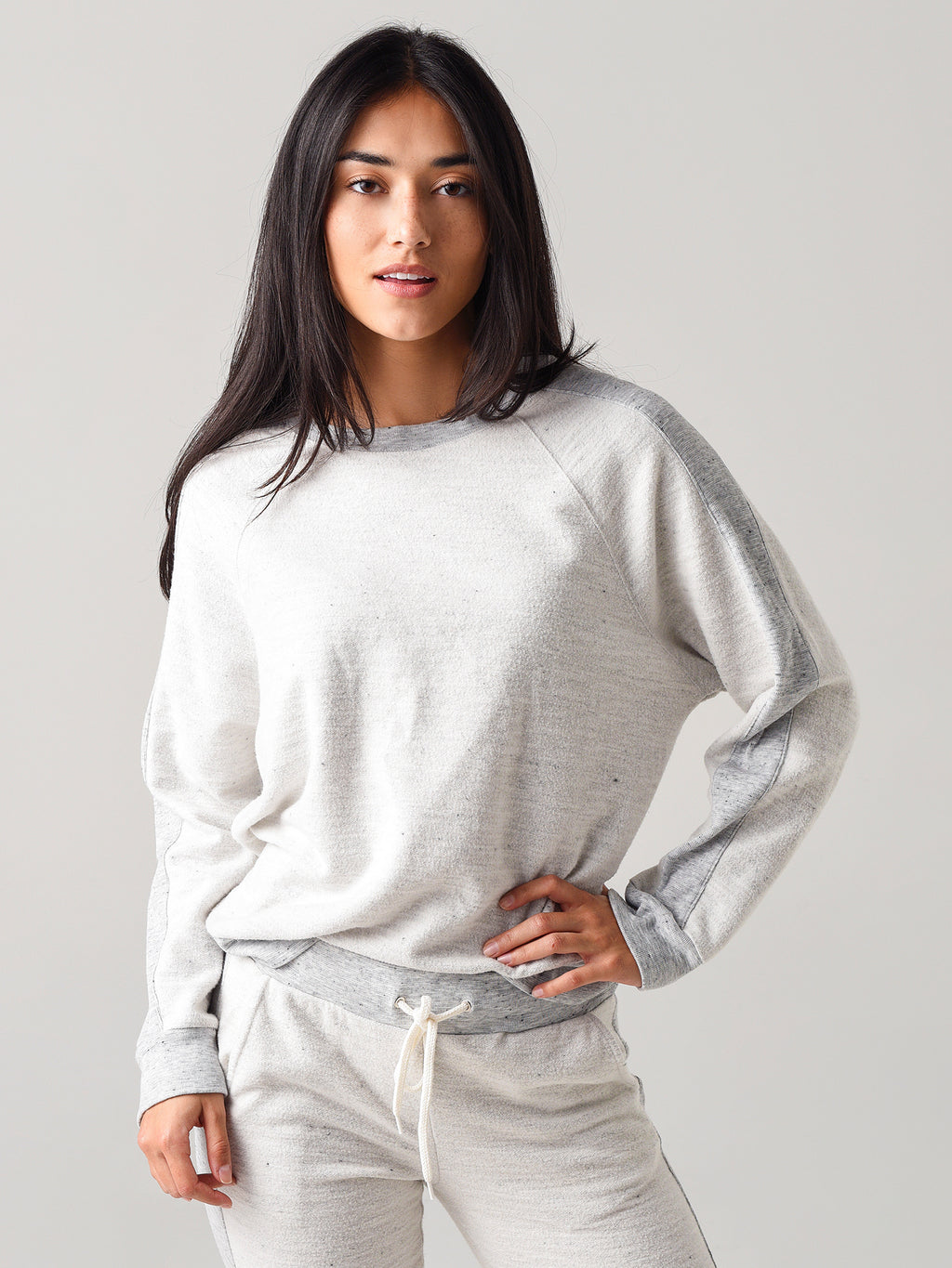 Monrow women's Reversed Neps Ragland With Contrast Rib Sweatshirt - Saint Bernard