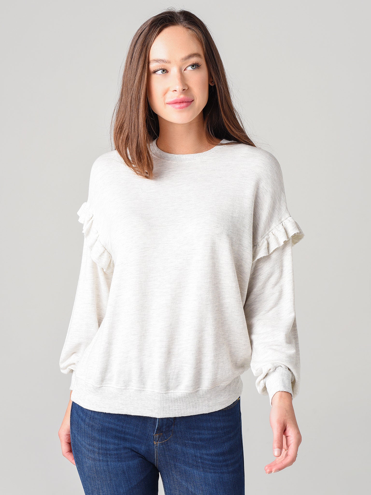 Monrow Women's Super Soft Sweatshirt With Ruffle Insert - Saint Bernard