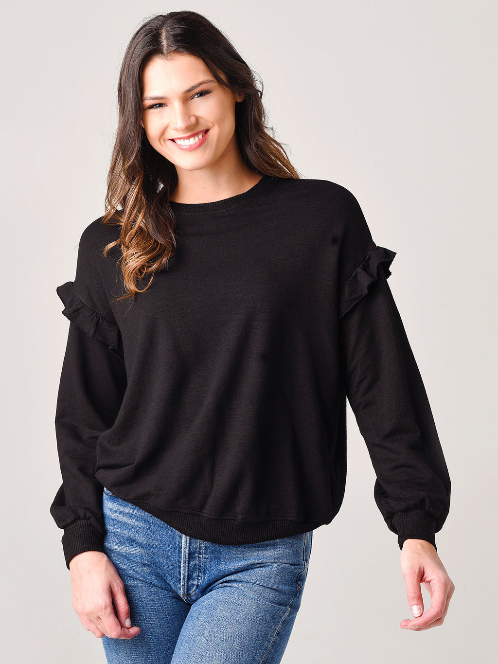 Monrow Women's Super Soft Sweatshirt With Ruffle Insert - Saint Bernard