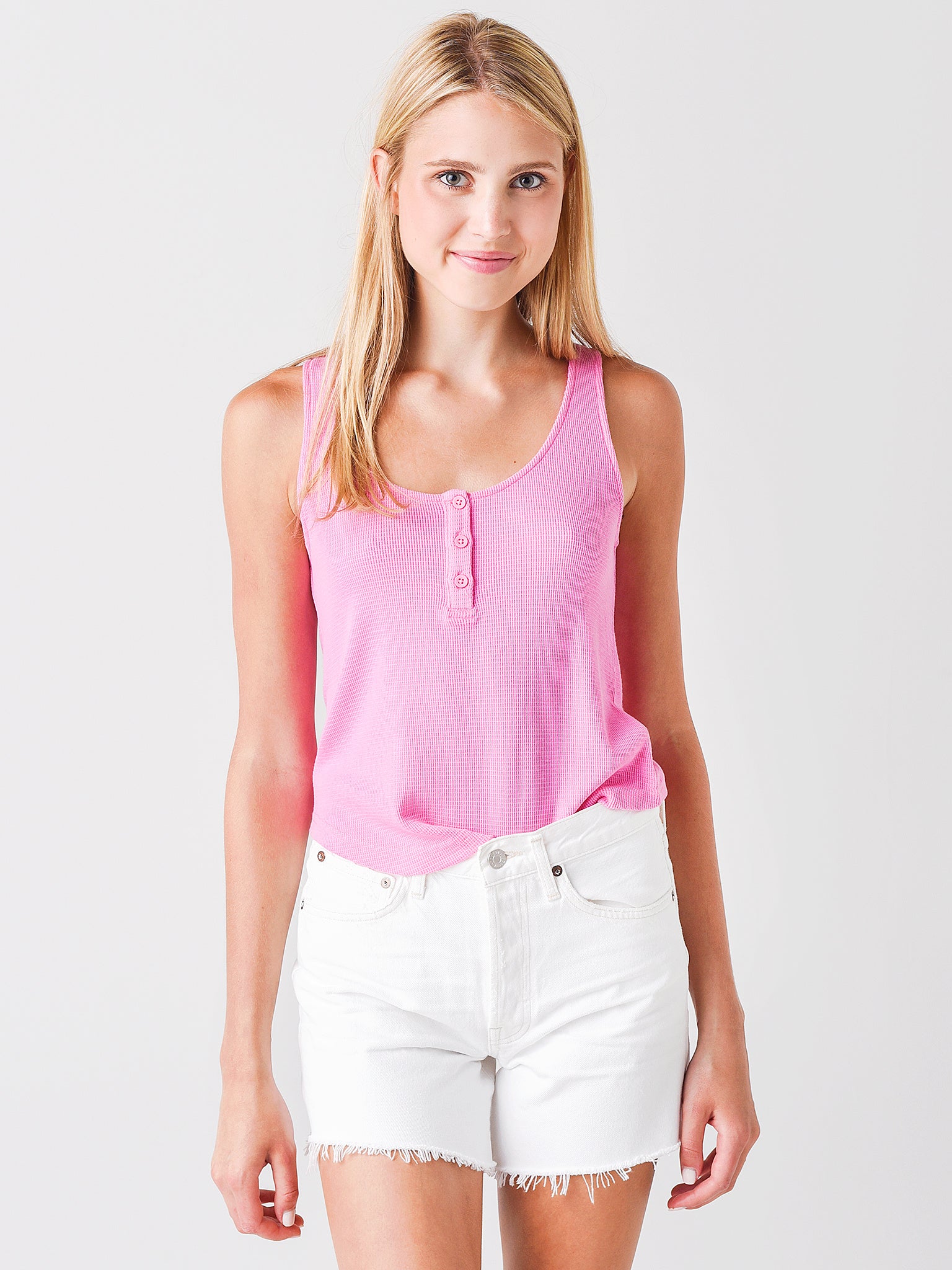 Monrow Women's Baby Henley Tank Top - Saint Bernard