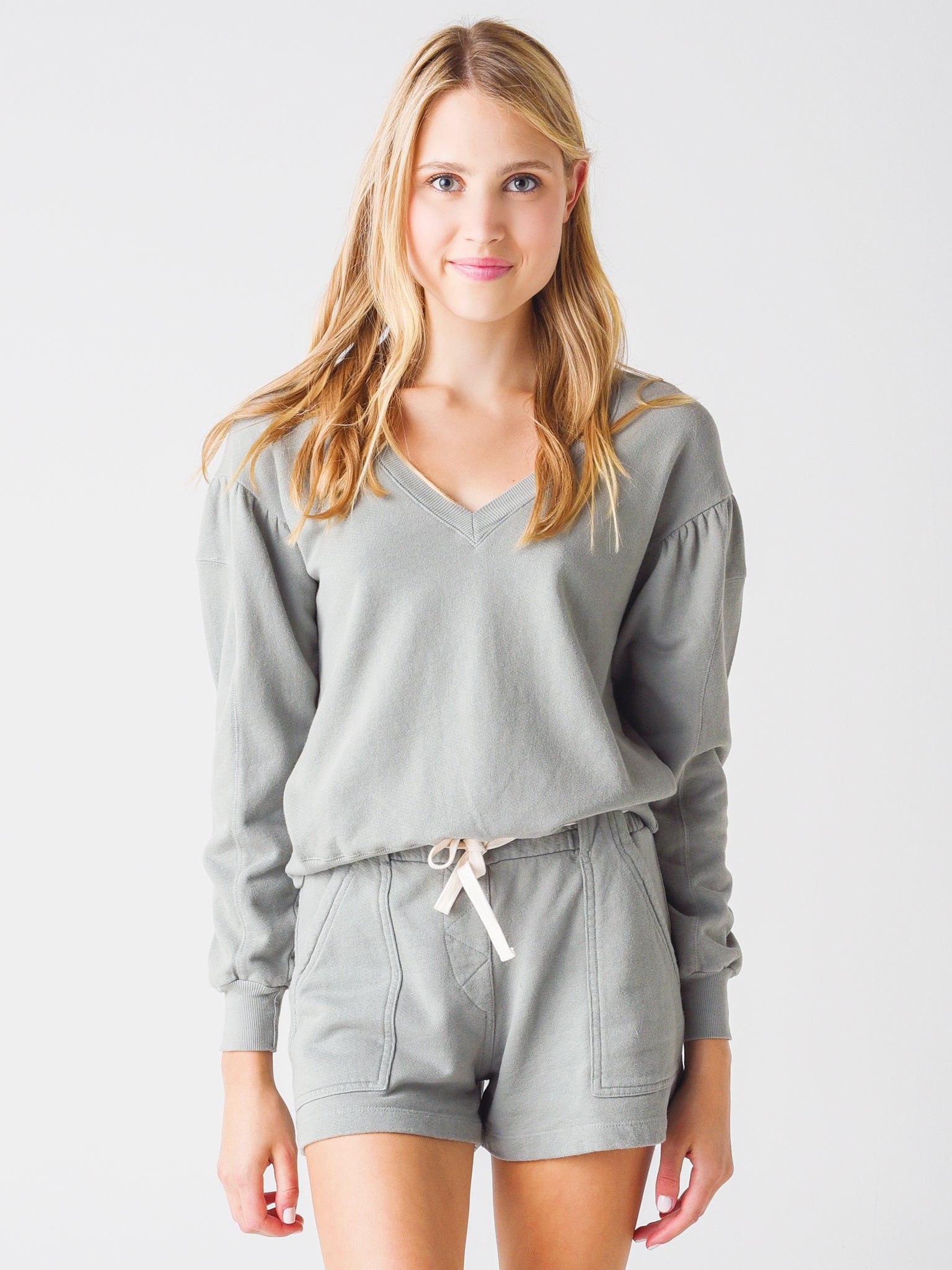 Monrow Women's Shirred Sleeve Sweatshirt - Saint Bernard