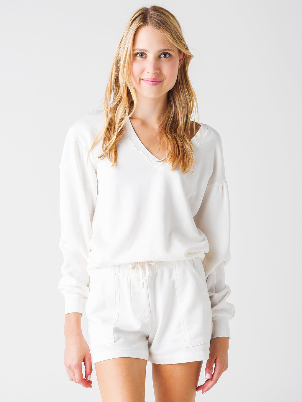 Monrow Women's Shirred Sleeve Sweatshirt - Saint Bernard