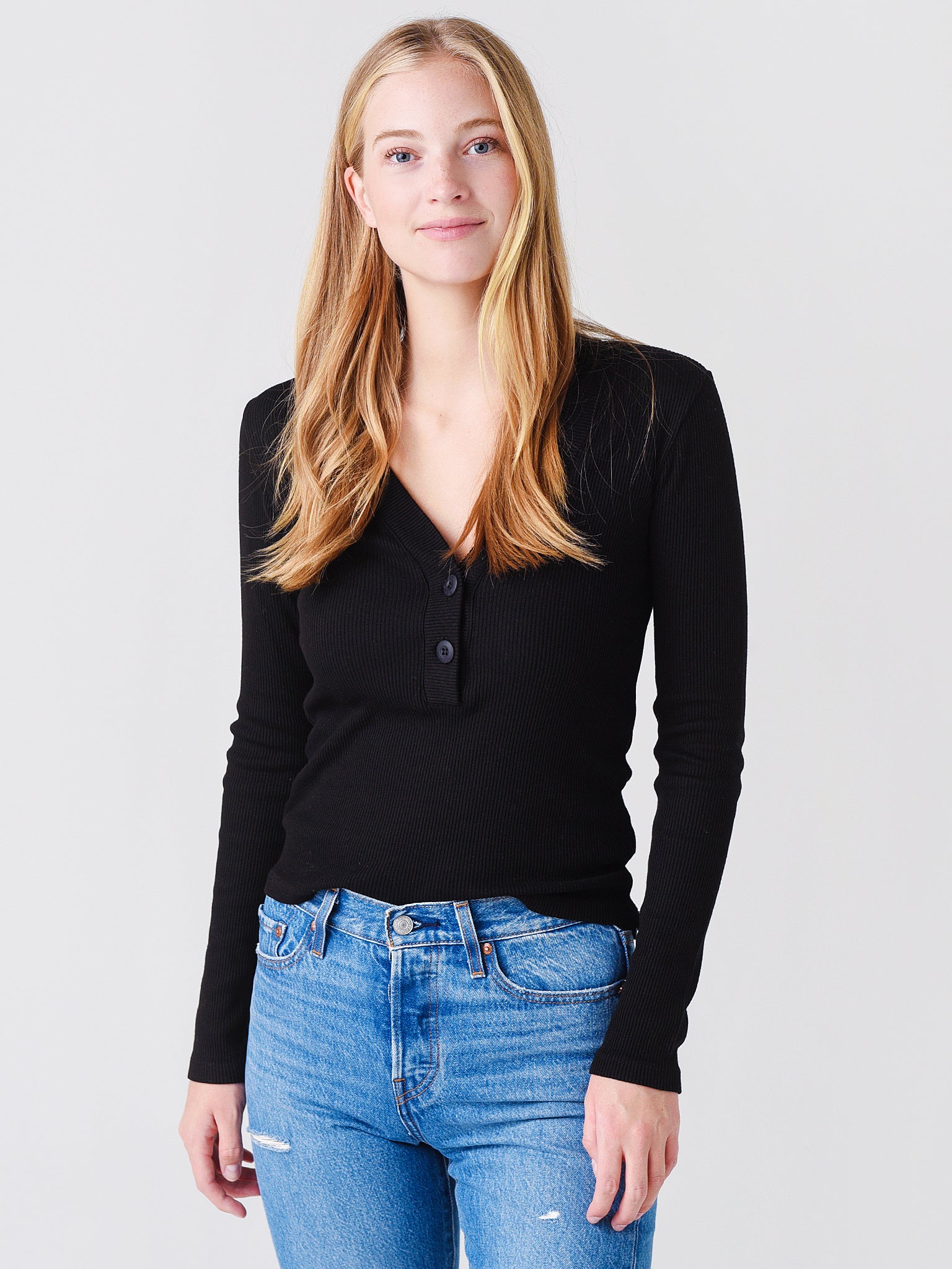 Monrow Women's Rib Henley Top - Saint Bernard