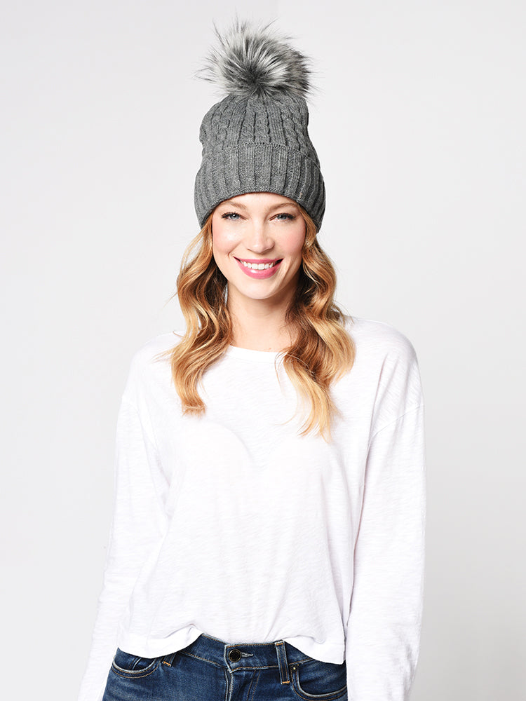 Mitchie’s Matchings Knit Hat With Fox Pom