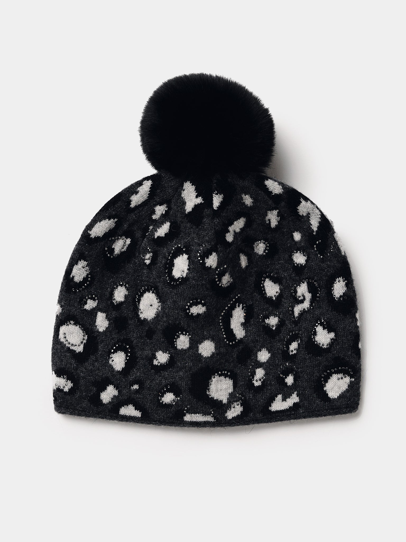 Mitchie's Matchings Women's Animal Print Hat With Crystals And Faux Fur Pom - Saint Bernard