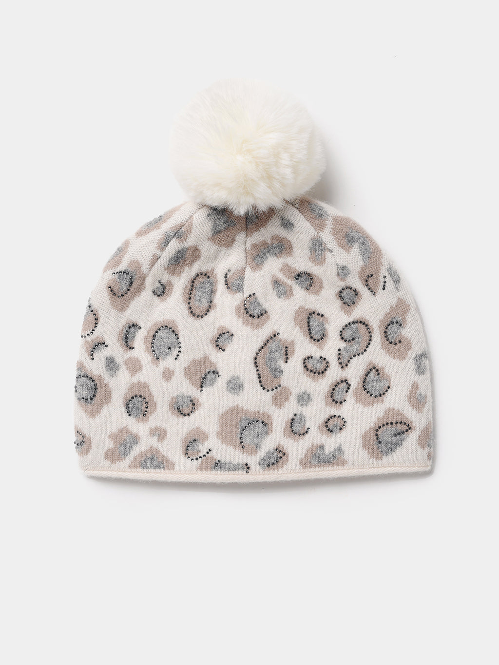 Mitchie's Matchings Women's Animal Print Hat With Crystals And Faux Fur Pom - Saint Bernard