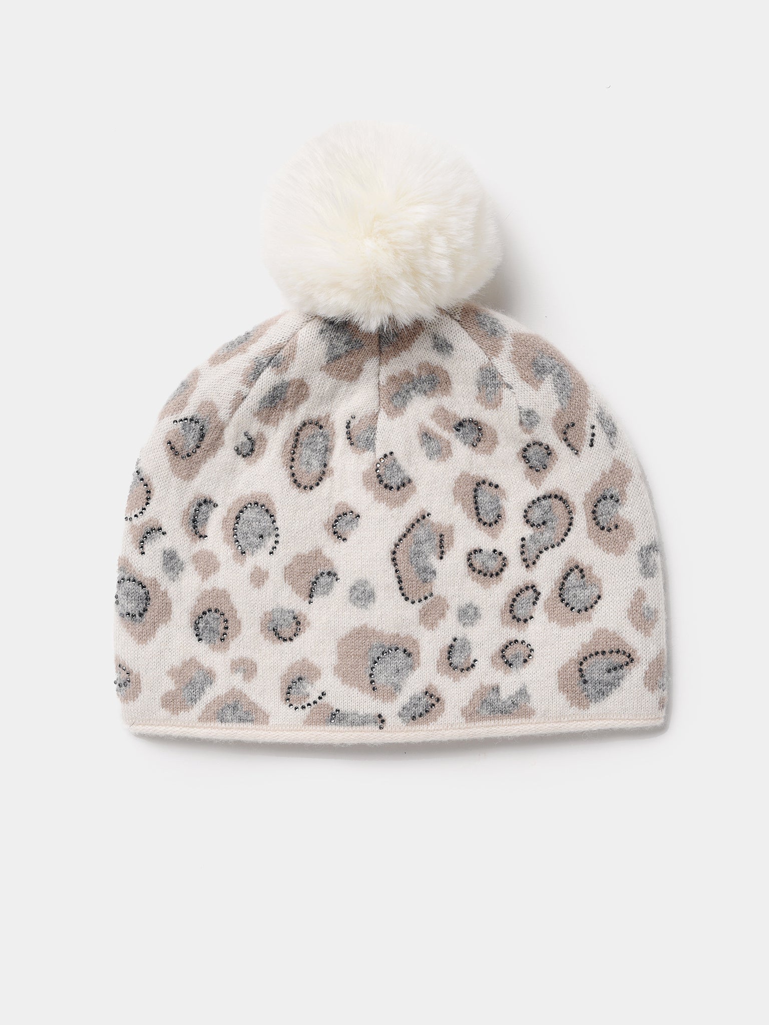 Mitchie's Matchings Women's Animal Print Hat With Crystals And Faux Fur Pom - Saint Bernard