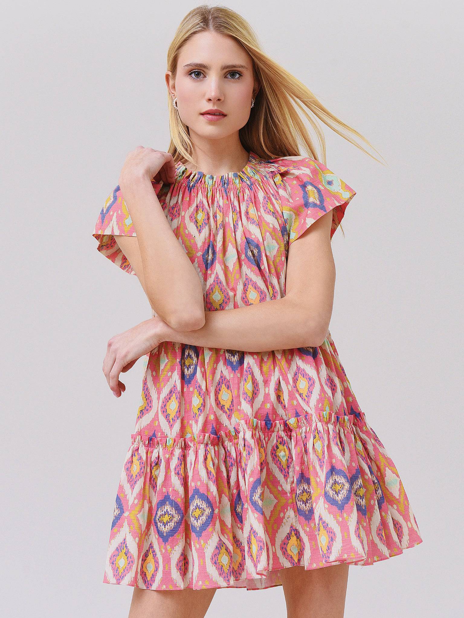 IKAT A-LINE DRESSxPINK-alt1
