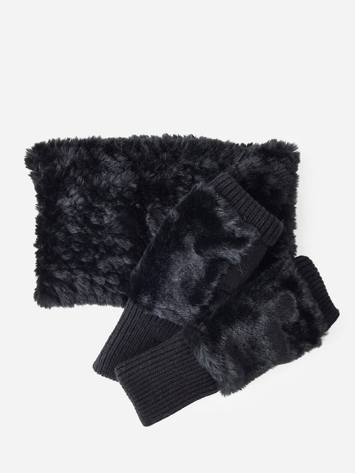 Jocelyn Women's Knitted Faux Fur Stretch Cowl & Mitten Set