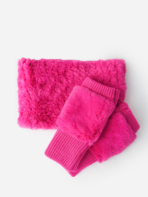 Jocelyn Women's Knitted Faux Fur Stretch Cowl & Mitten Set