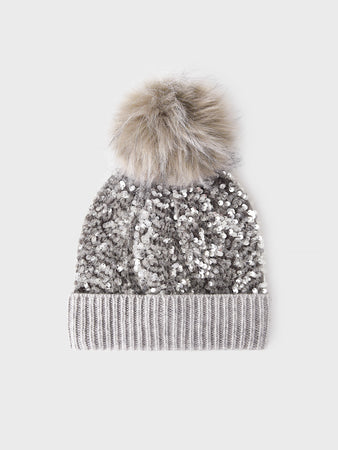 Jocelyn Silver Sequin Beanie with Pom-Pom Jocelyn Kids Sequin Beanie with Pom-Pom - Black and Silver main image 2