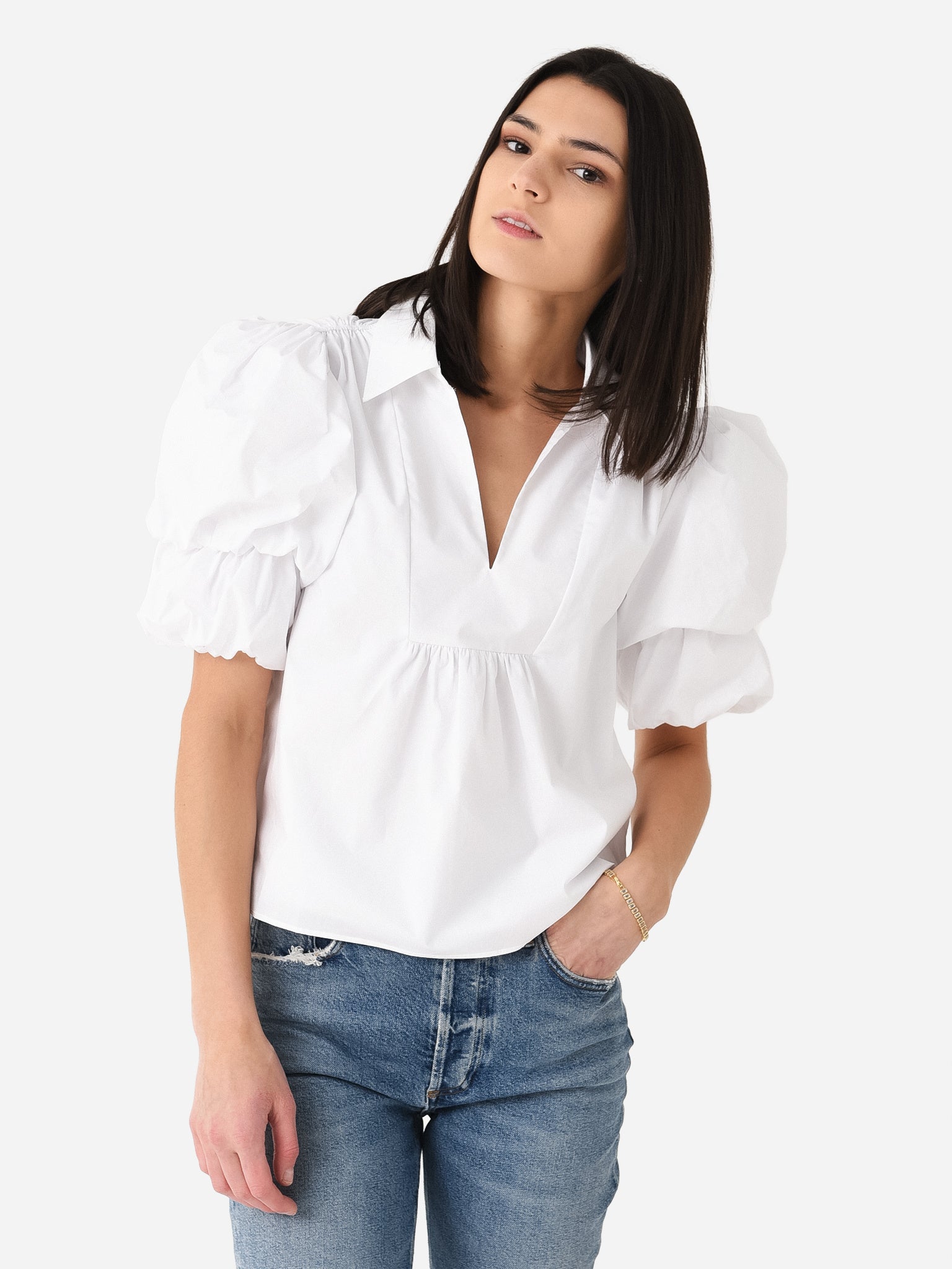English Factory Women's Layered Puff Sleeve Top - Saint Bernard