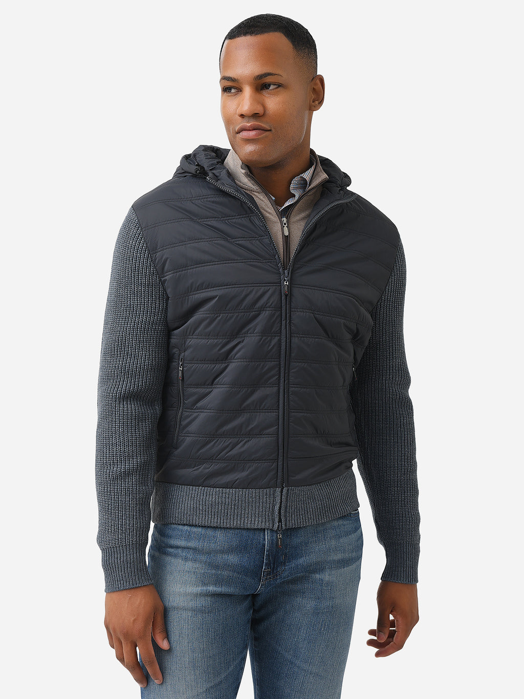 Johnnie-O Men's Baskin Full Zip Mixed Media Hoodie Jacket - Saint Bernard