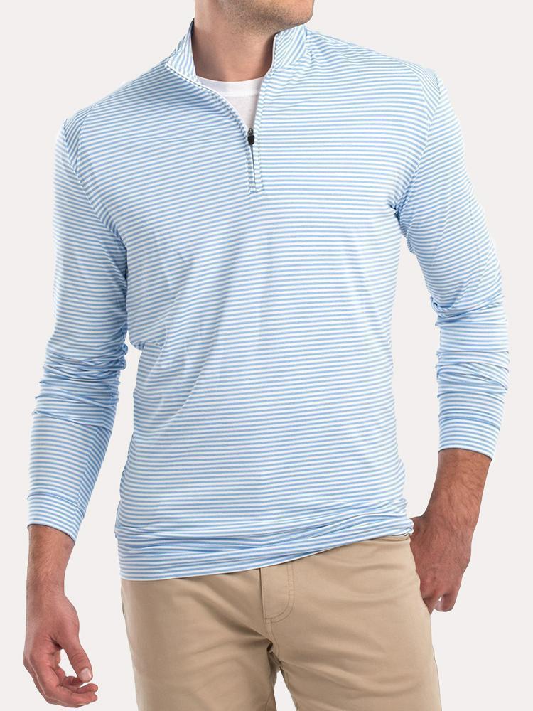Johnnie-O Men's Turn Striped Prep-formance Quarter Zip - Saint Bernard