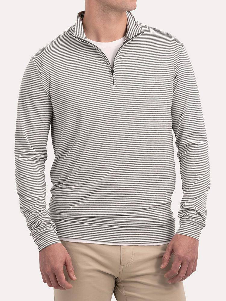 Johnnie-O Men's Turn Striped Prep-formance Quarter Zip - Saint Bernard