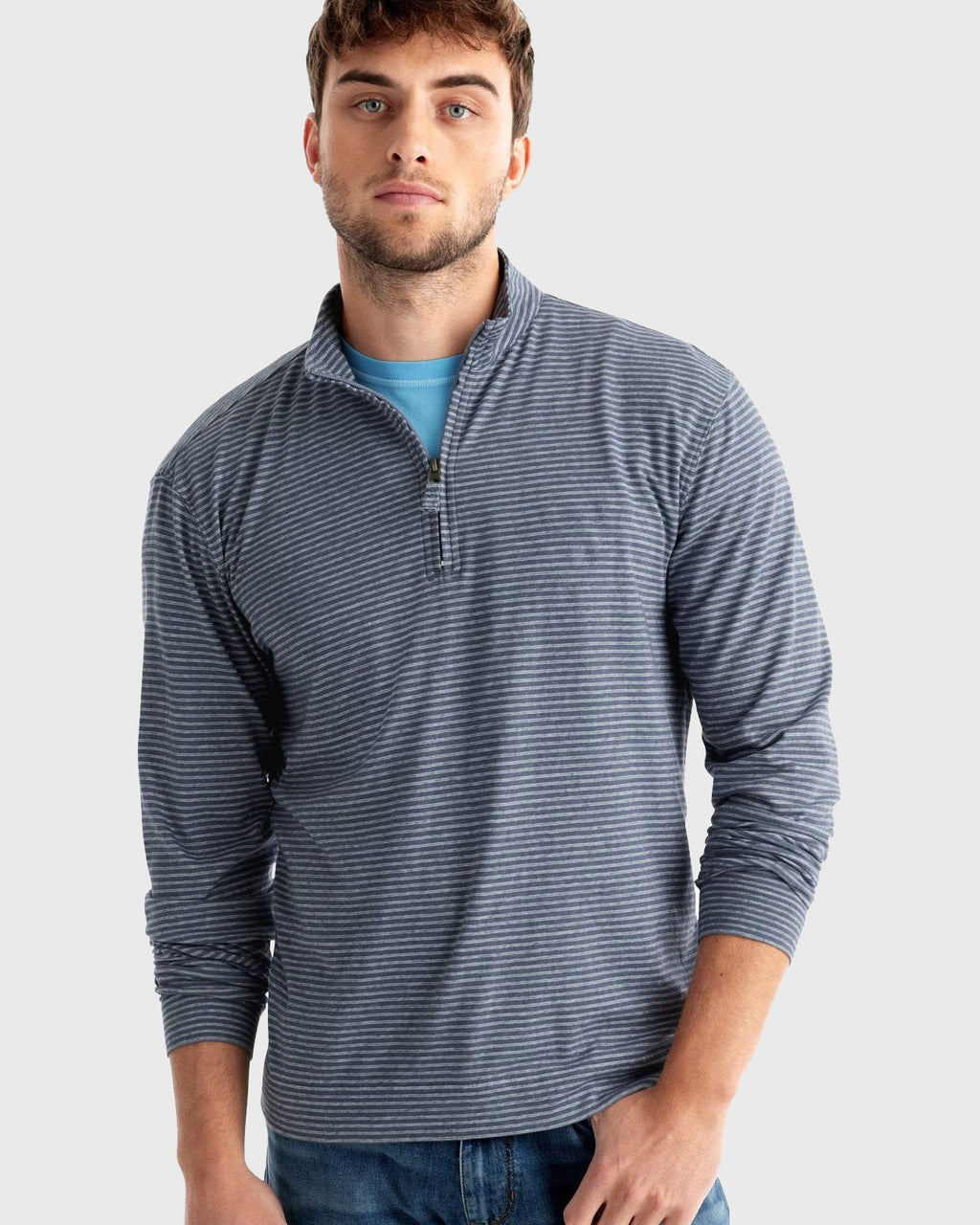 Johnnie-O Men's Harvell Slub Stripe Quarter-Zip Pullover Sweater - Saint Bernard