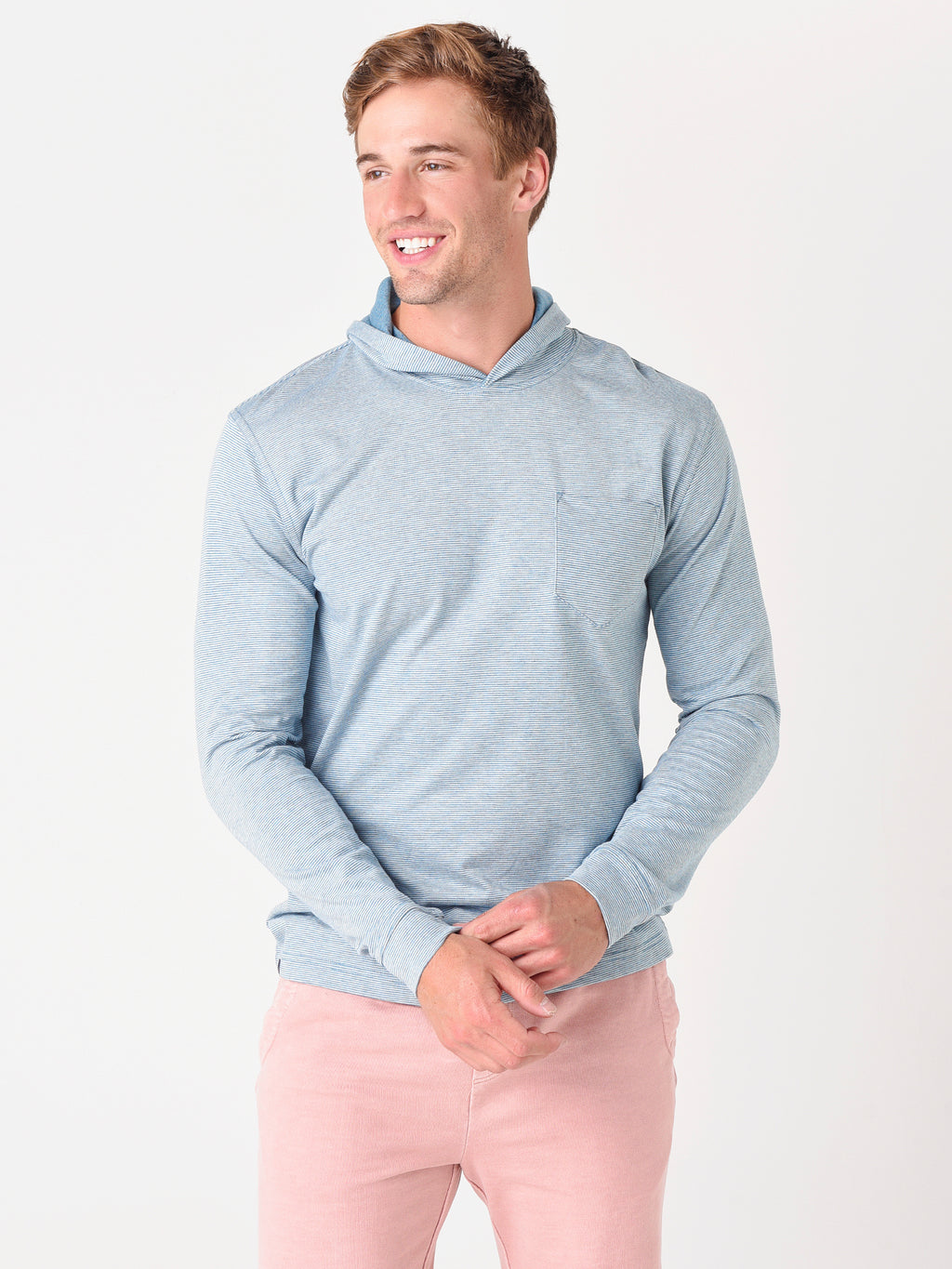Johnnie-O Men's Gunnar Striped Long Sleeve Hooded T-Shirt - Saint Bernard
