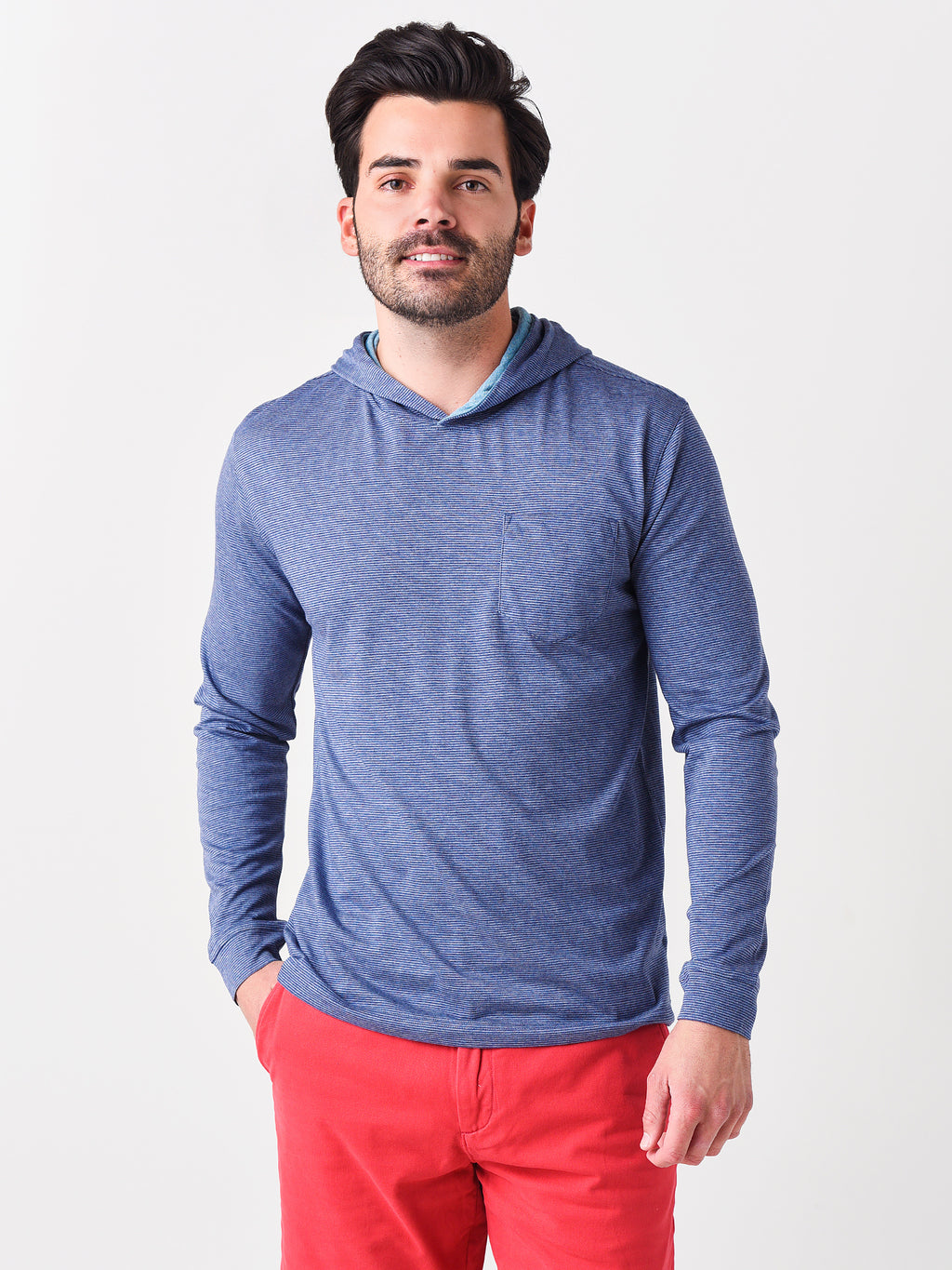 Johnnie-O Men's Gunnar Striped Long Sleeve Hooded T-Shirt - Saint Bernard