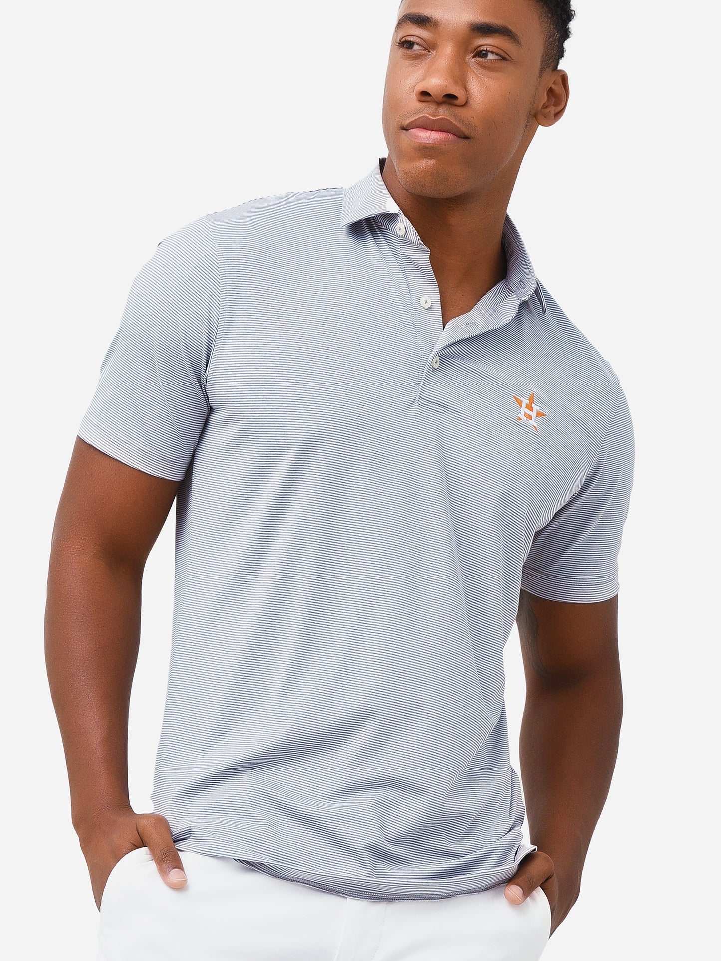 Johnnie-O Men's Houston Astros Lyndon Striped Prep-Formance Polo - Saint Bernard