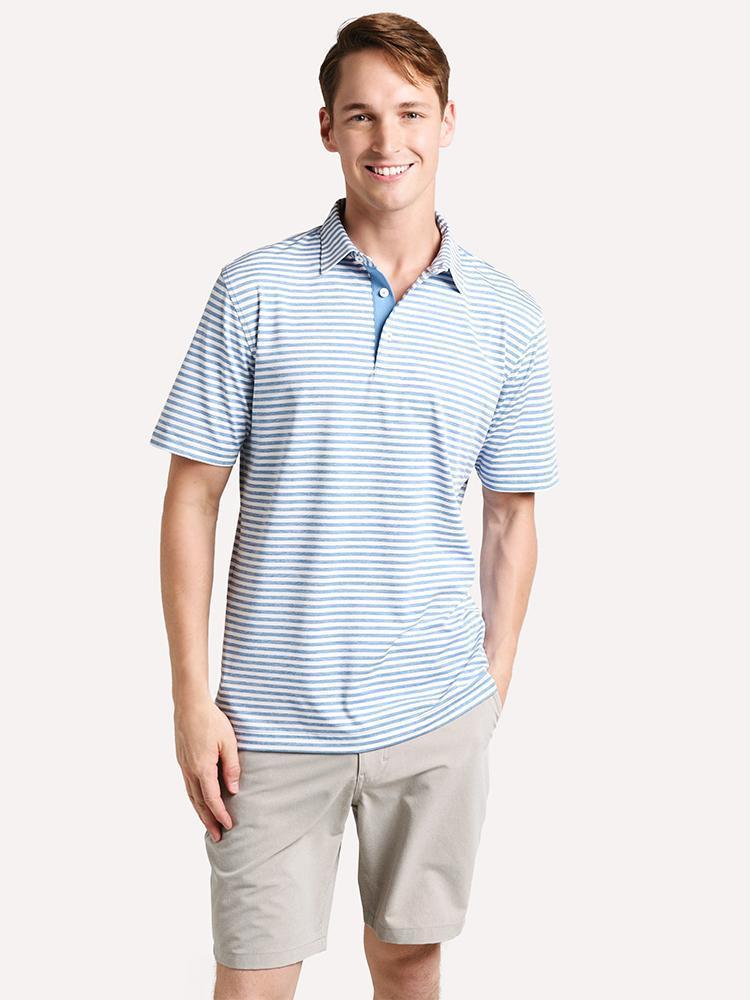 Johnnie-O Men's Smith Striped Prep-Formance Jersey Polo - Saint Bernard