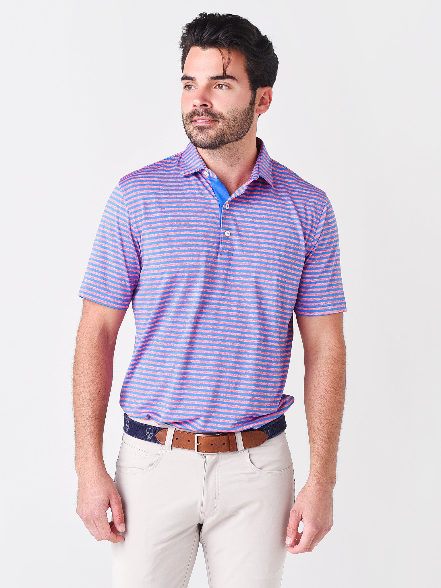 Johnnie-O Men's Smith Striped Prep-Formance Jersey Polo - Saint Bernard