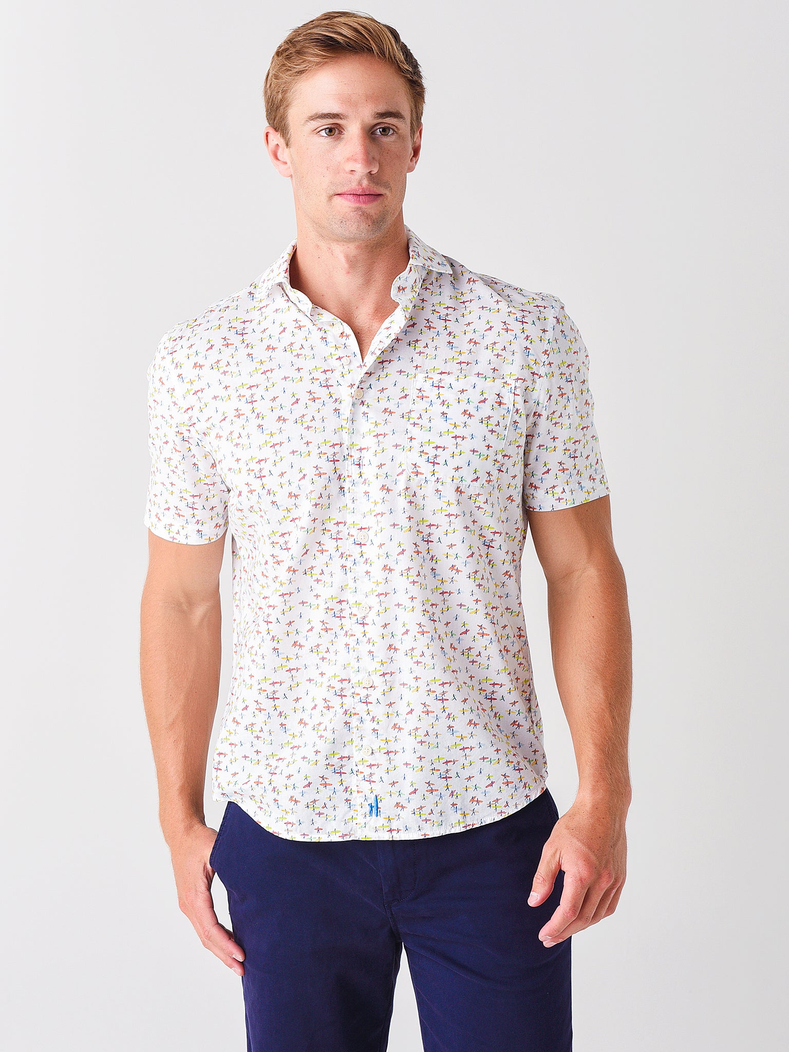 Johnnie-O Men's Stampede Printed Hangin' Out Short-Sleeve Shirt - Saint Bernard