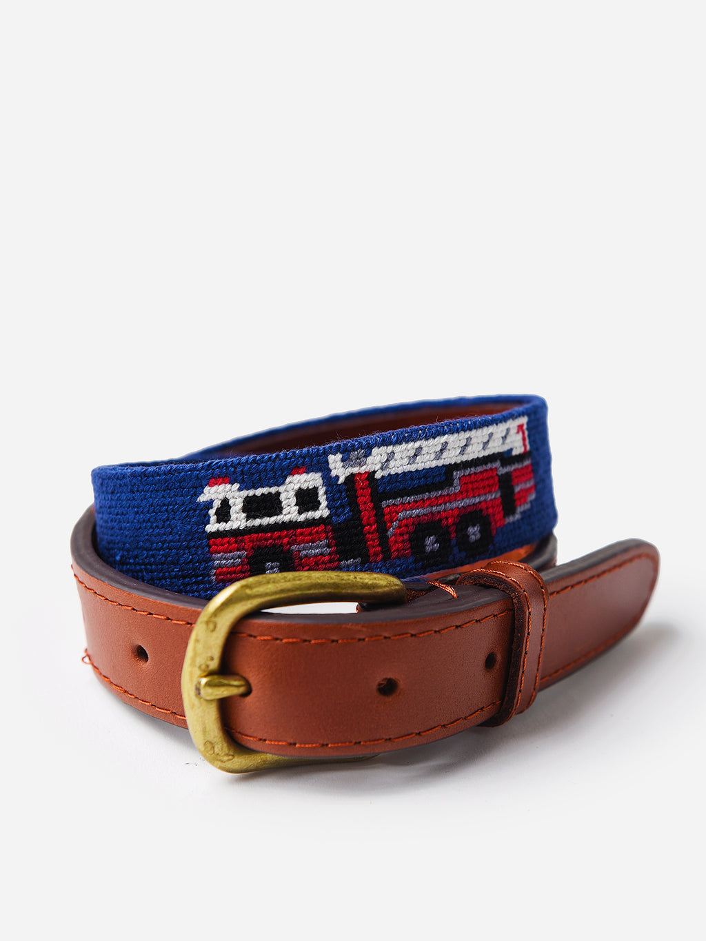 Smathers + Branson Boys' Fire Truck Needlepoint Belt - Saint Bernard