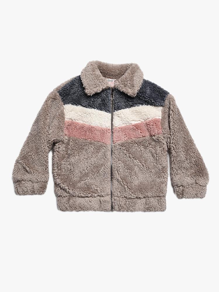 For All Seasons Color Block Faux Fur Jacket - Saint Bernard