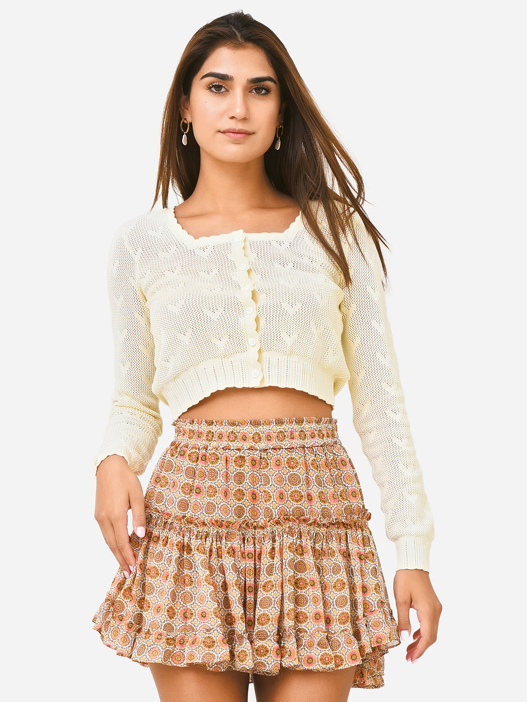 LoveShackFancy Women's Venice Crop Cardigan - Saint Bernard