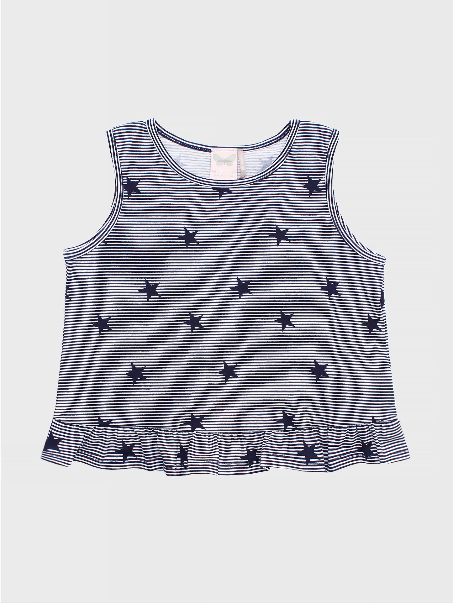 FOR ALL SEASONS Girls' Star and Stripe Jersey Knit Print Tank with Butterfly Back