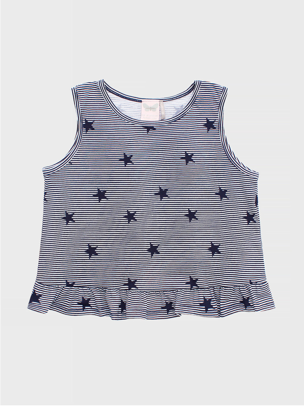 FOR ALL SEASONS Girls' Star and Stripe Jersey Knit Print Tank with Butterfly Back - Saint Bernard
