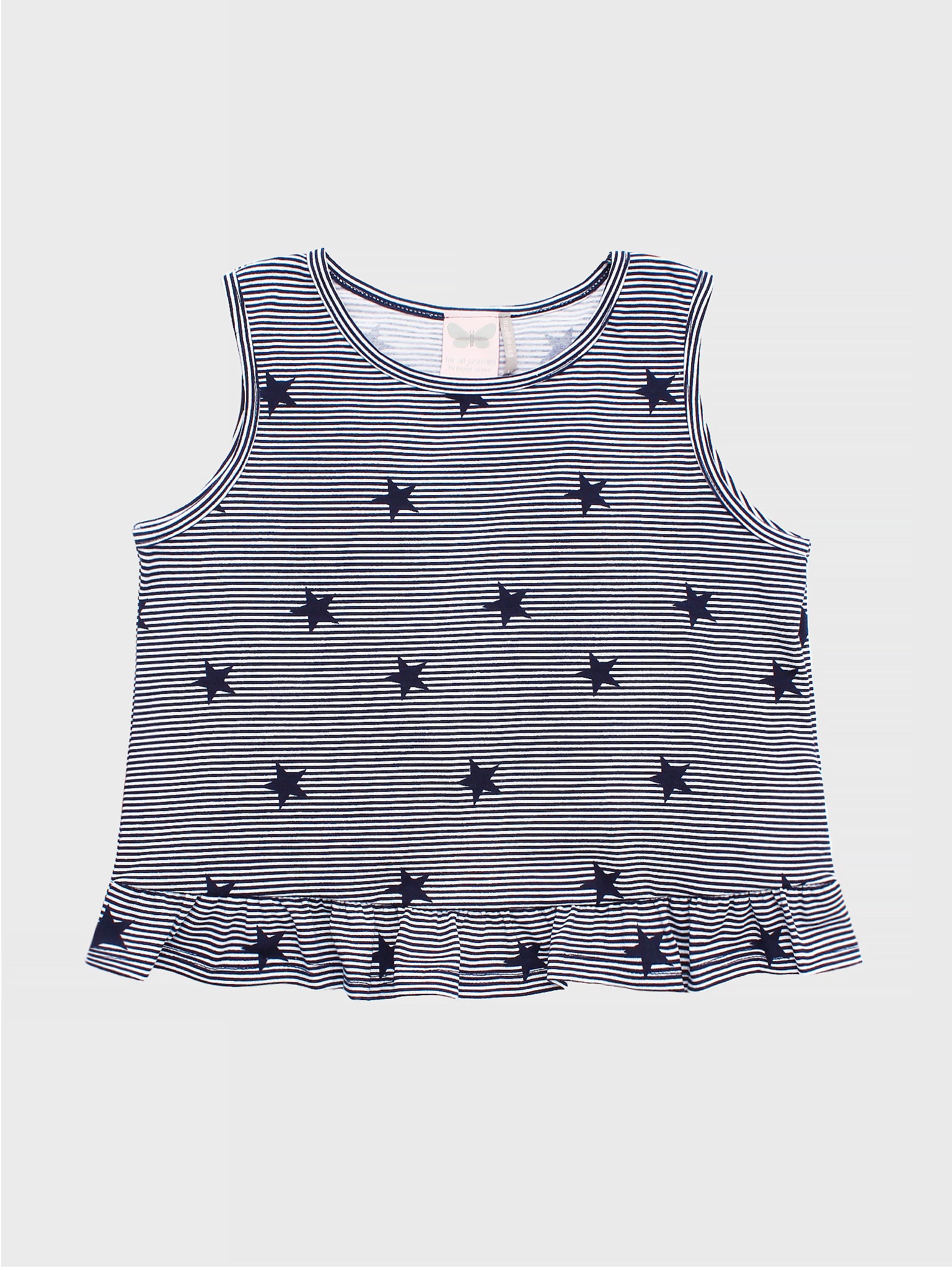 FOR ALL SEASONS Girls' Star and Stripe Jersey Knit Print Tank with Butterfly Back - Saint Bernard