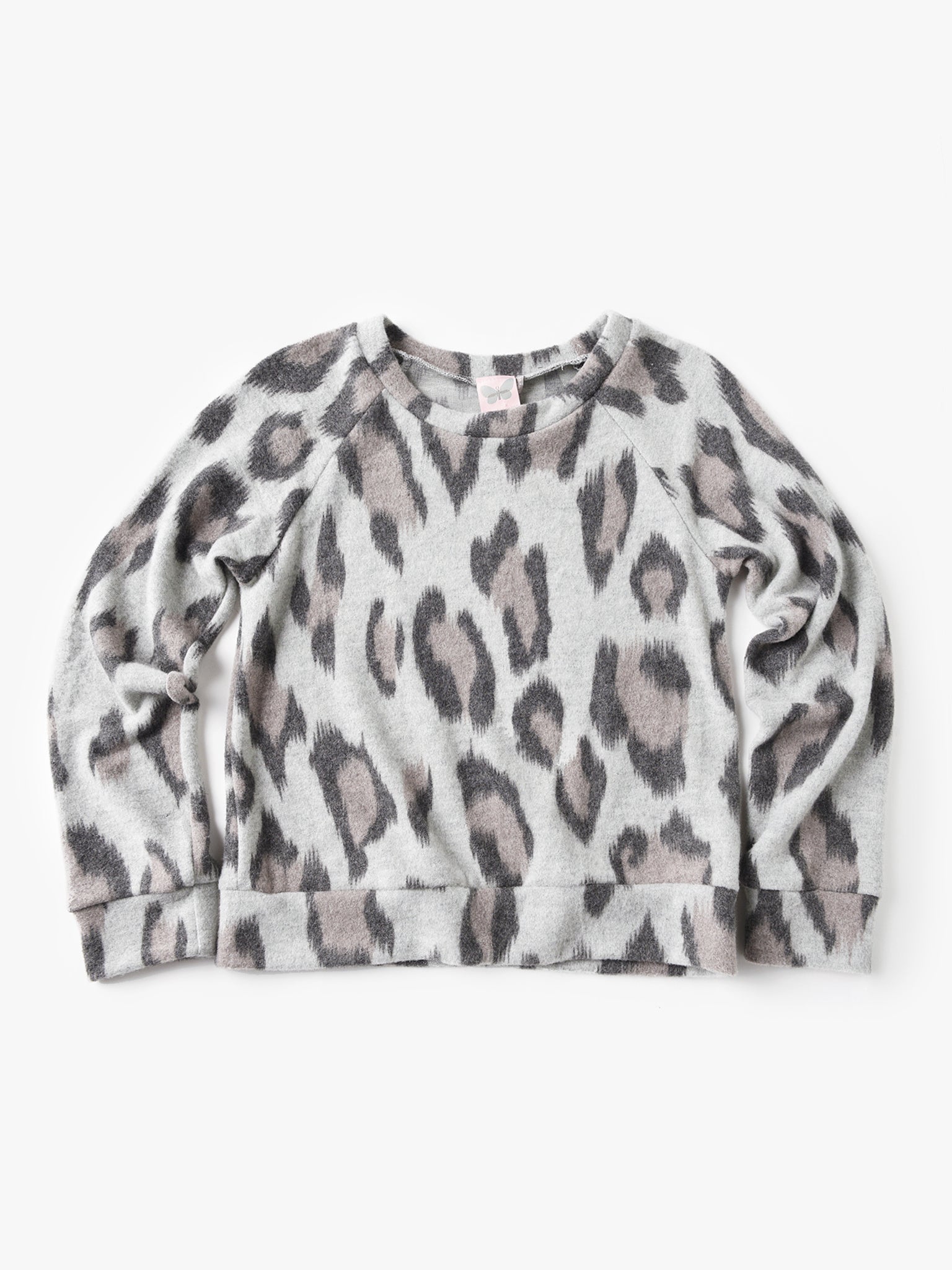 For All Seasons Girls' Leopard Print Crew Neck Sweater - Saint Bernard