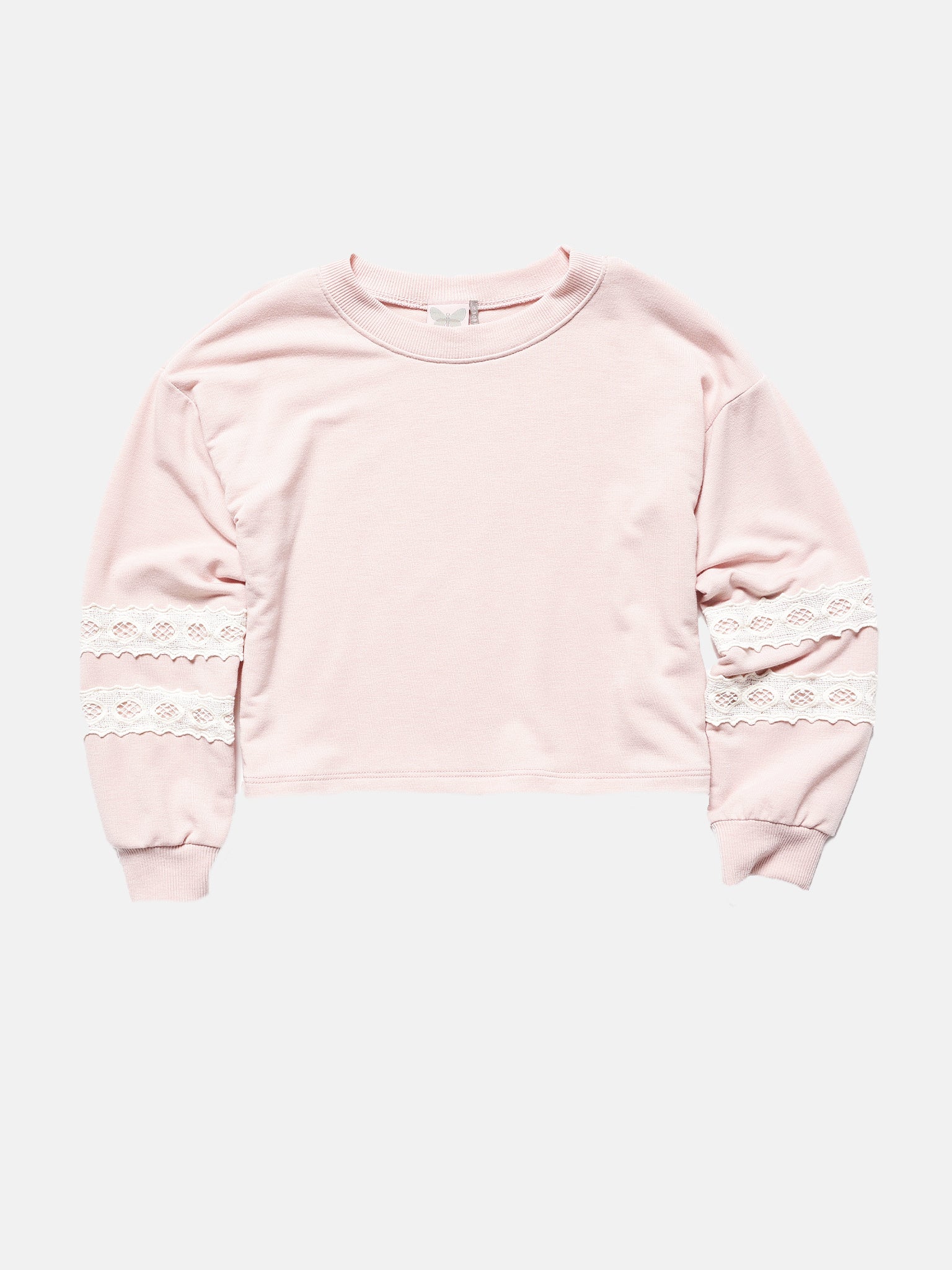 For All Seasons Girls' Long Sleeve French Terry Sweatshirt with Lace Trim - Saint Bernard