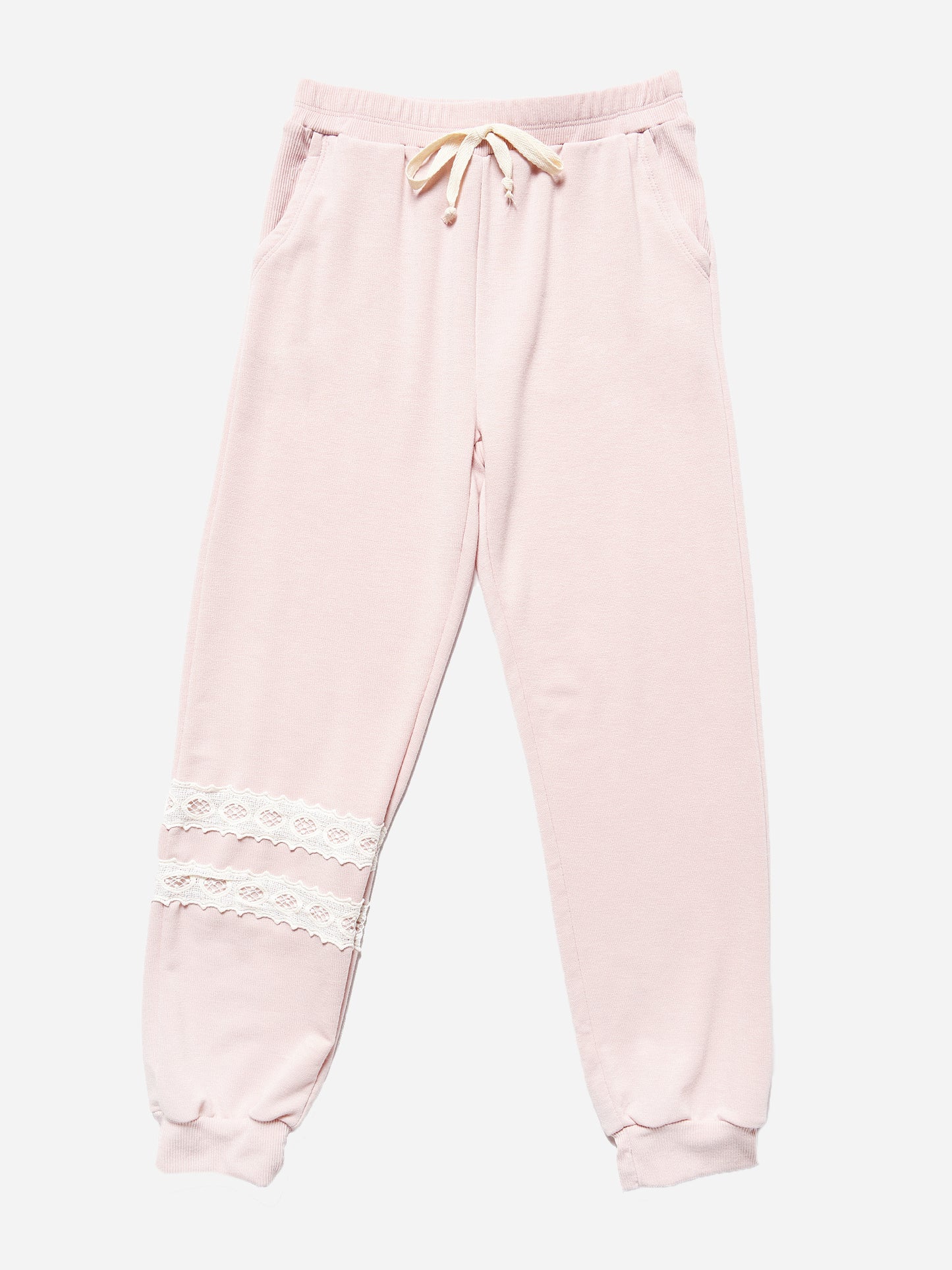 For All Seasons Girls' French Terry Joggers With Lace Trim