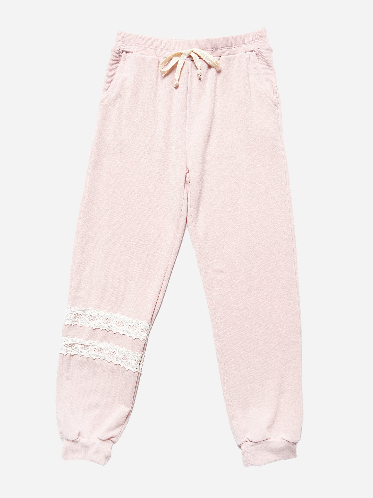 For All Seasons Girls' French Terry Joggers With Lace Trim - Saint Bernard