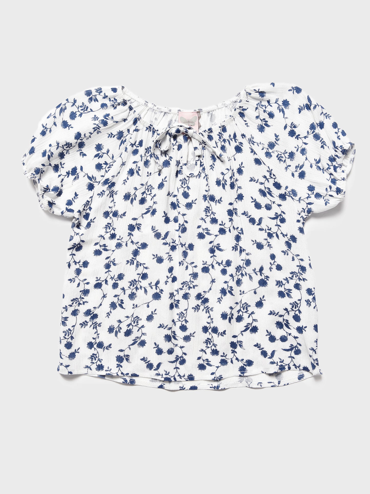 For All Seasons Girls' Floral Print Rayon Gauze Top With Puff Sleeve