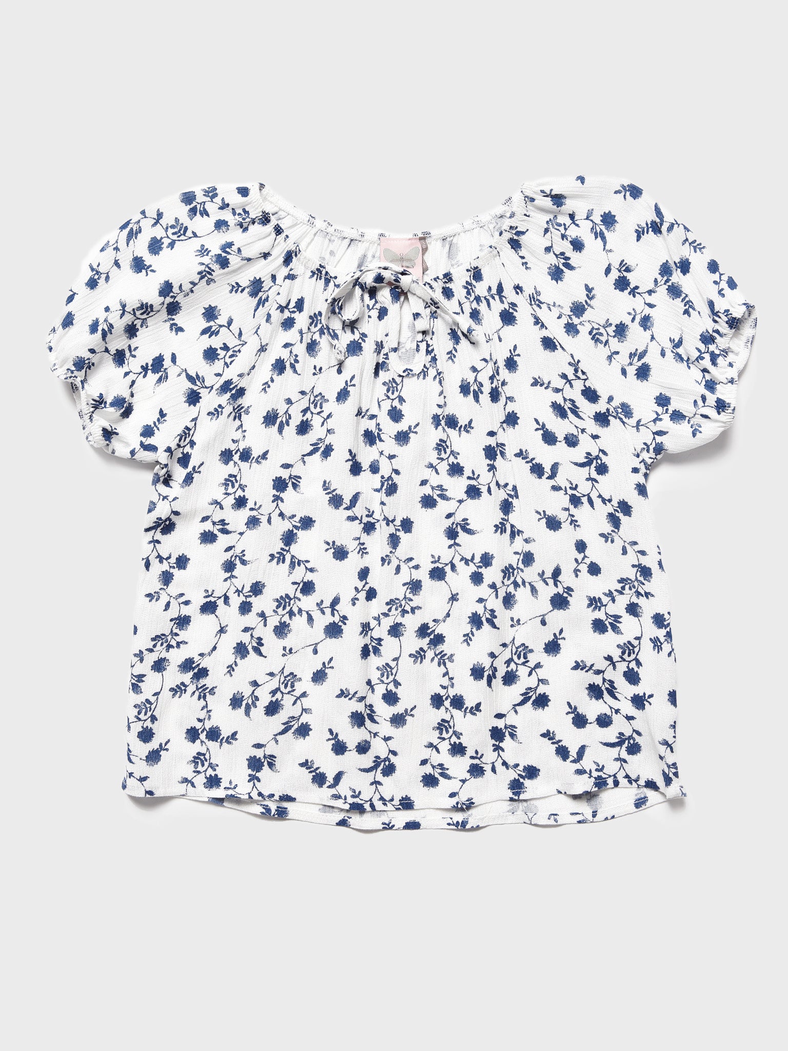 For All Seasons Girls' Floral Print Rayon Gauze Top With Puff Sleeve - Saint Bernard