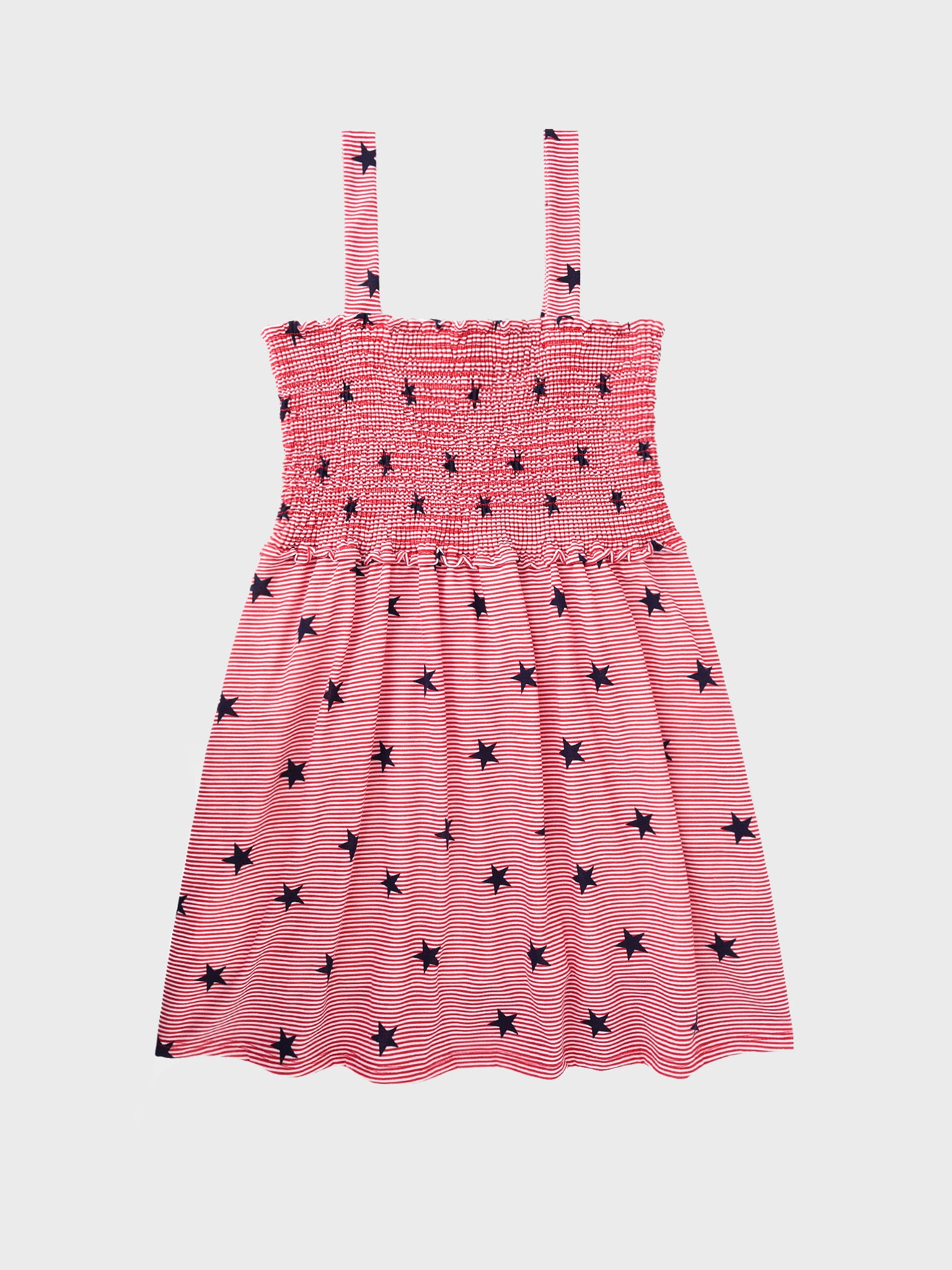 For All Seasons Girls' Stars And Stripes Shirring Bodice Tank Dress - Saint Bernard
