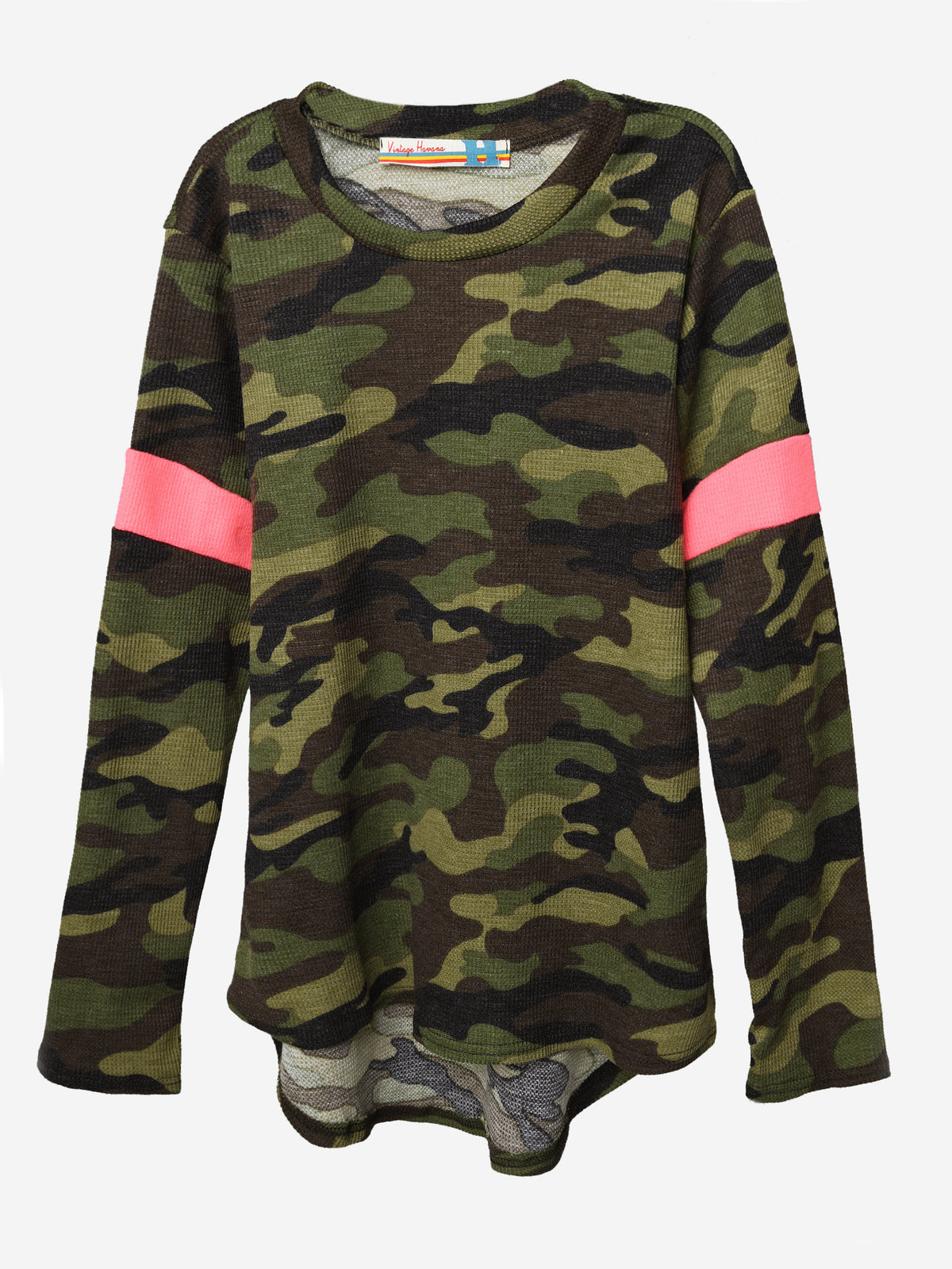 Vintage Havana Girls' Long Sleeve Thermal Top With Pink Stripe Sleeve - Saint Bernard