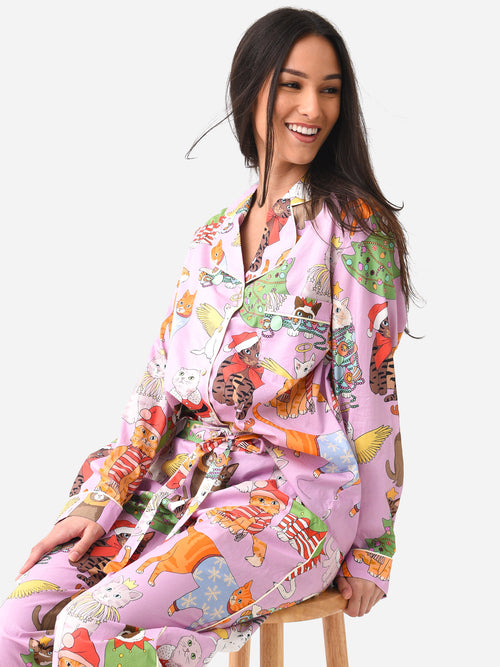Karen Mabon Women's Christmas Cats Long Pajama Set