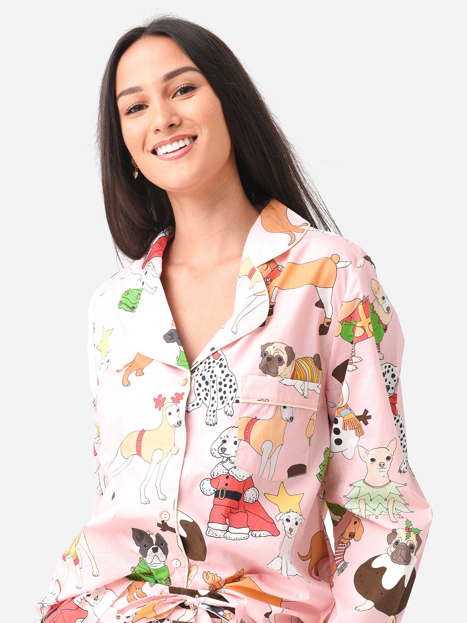 Karen Mabon Women's Christmas Dogs Long Pajama Set - Saint Bernard