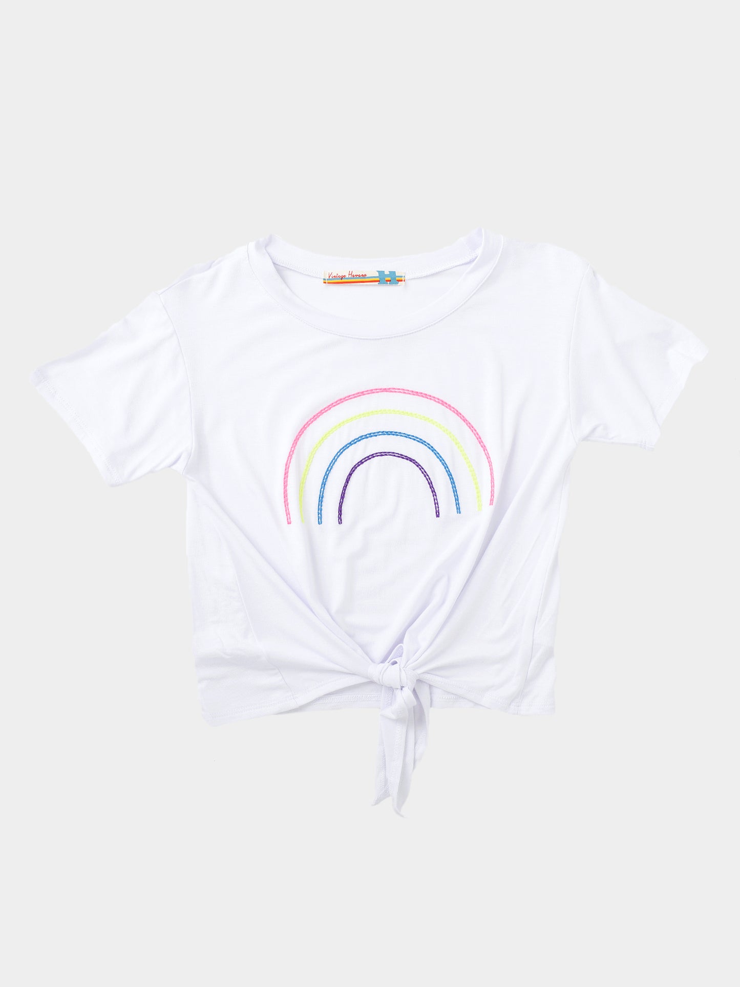 Vintage Havana Girls' Stitched Rainbow Tie-Front Tee - Saint Bernard