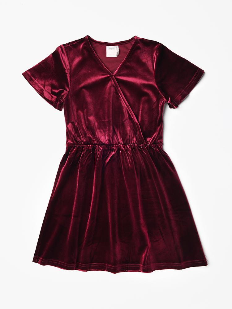 For All Seasons Short Sleeve Velvet Cinched Waist Dress - Saint Bernard