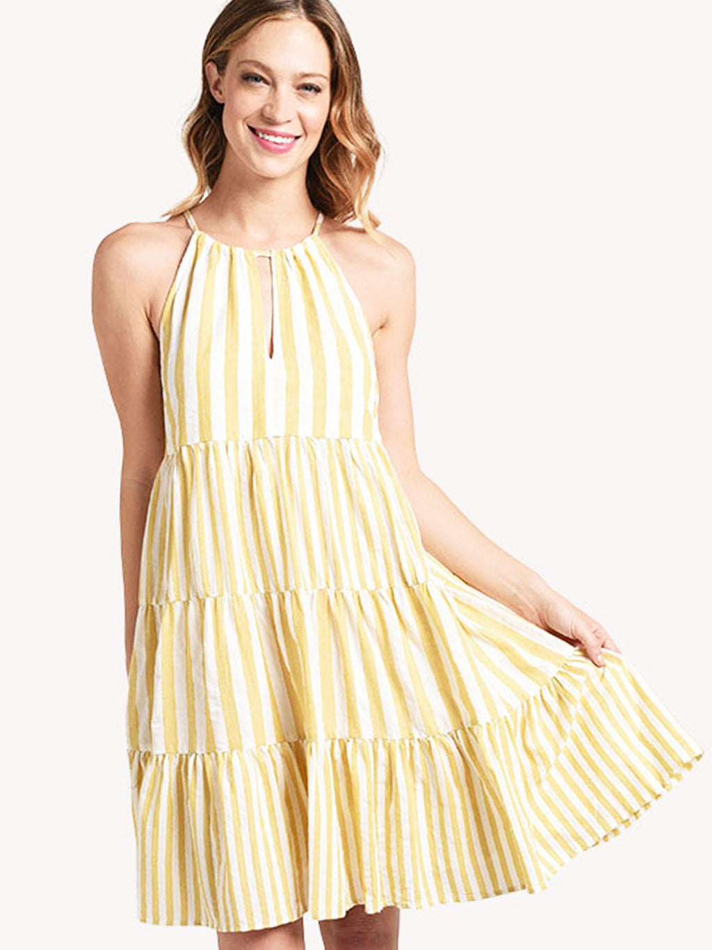 Main Strip Halter Neck With Tassel Trim Stripe Dress - Saint Bernard