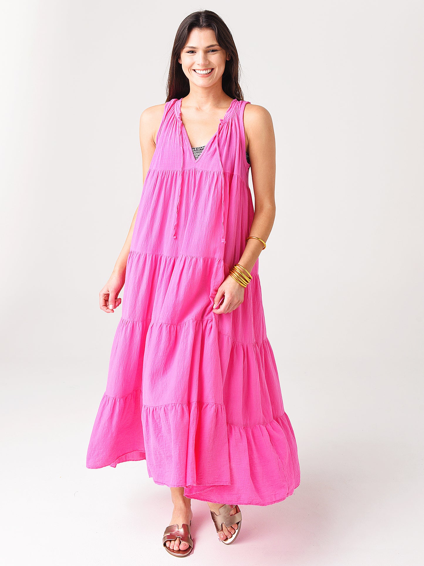 9 Seed Women's Core Cotton Sleeveless Tier Maxi Dress